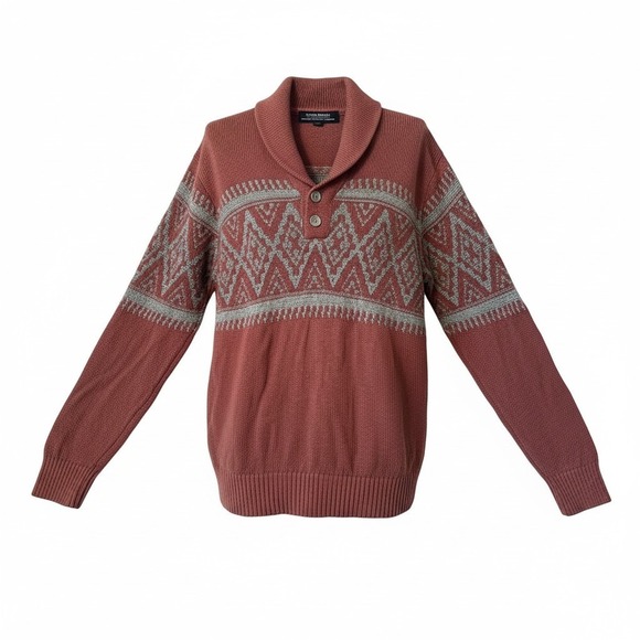 Banana Republic Other - Banana Republic Italian Linen Shawl Collar Sweater XL Rust Orange Geometric Knit